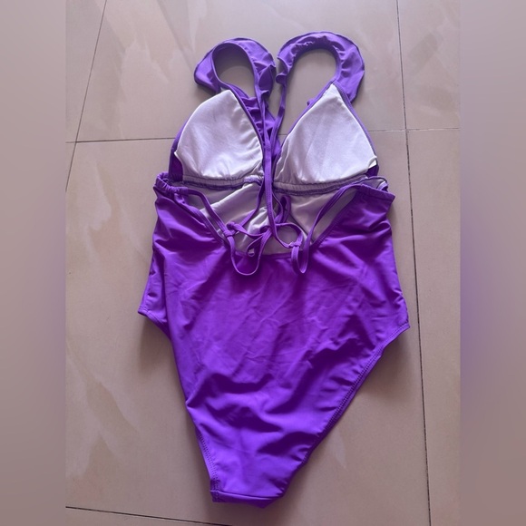swimsuit one piece ruffles purple M Summer Beach Cruise Sexi Bathing Suit - Picture 10 of 13